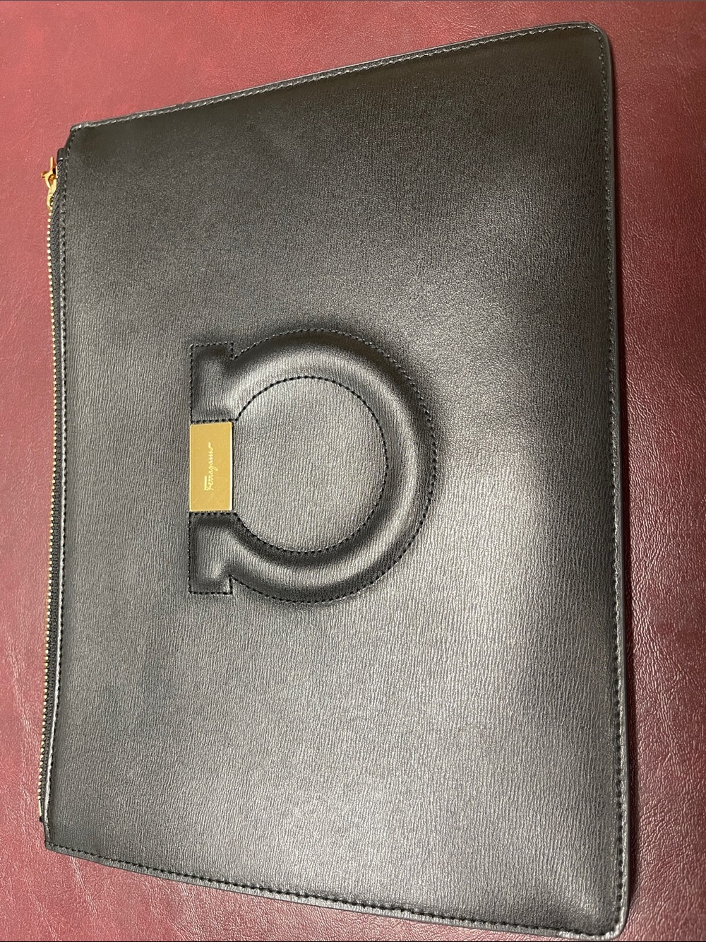 Salvatore Ferragamo Black Leather Gancini Clutch - DAMAGED STRAP